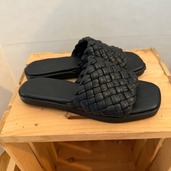 Vince Size 6.5 Black Rumi Woven Leather Slip On Comfort Flats Slide Sandals - Picture 7 of 16